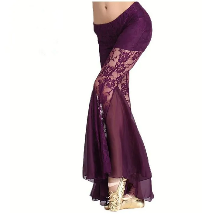 Women Belly Dance Lace Pants Tribal Harem Costume Crystal Cotton Black Red Yellow Pink M/L Free Shipping | Тематическая одежда и