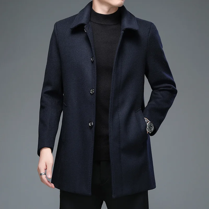 High Quality Mens Winter Jackets and Coats Business Casual Woolen Jackets Coats Long Overcoat Men Turn Down Collar Wool Blends images - 6