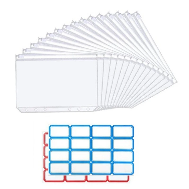 

A5 Binder Pockets 6 Ring Zipper Budget Binder Envelope Insert Refill Clear PVC Loose Leaf Bags 15 Pack