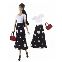 11 5 classic white t shirt top black love heart print skirt 16 bjd clothes for barbie doll outfits bag 30cm dolls accessories