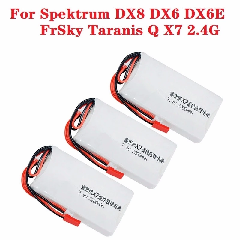

7.4V 2200mAh Lipo Battery for FrSky Taranis Q X7 Dx6e Dx6 Transmitter Spektrum DX8 Rc Spare Part 2S Rechargeable Battery 3Pcs