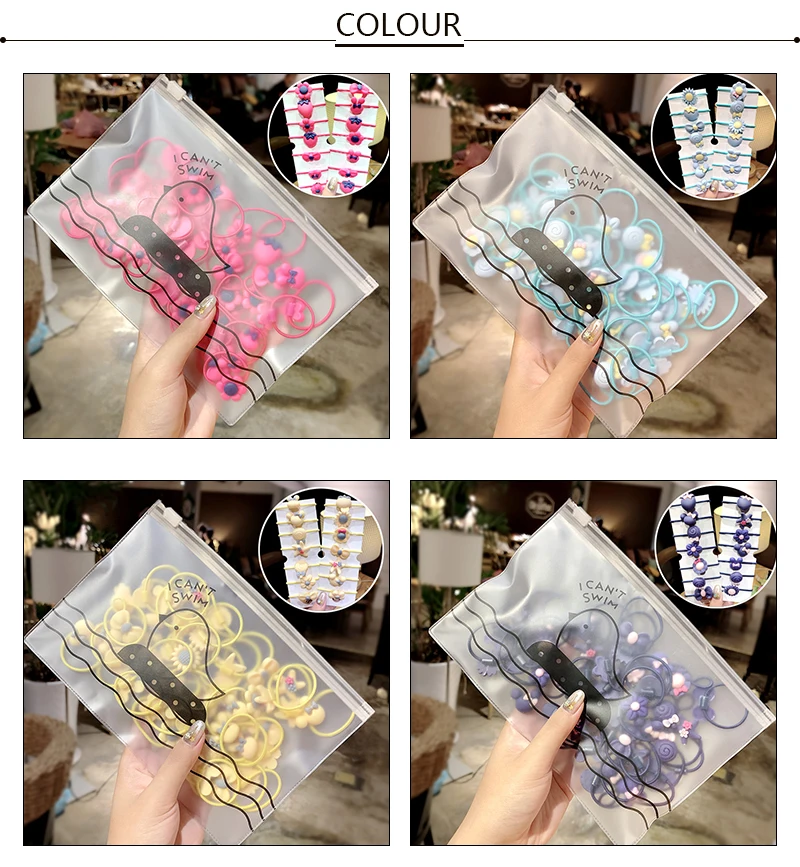 20PCS/Set Girls Cute Cartoon Colorful Bow Flower Rabbit Elastic Hair Band Children Lovely Rubber Band Scrunchie Hair Accessories
