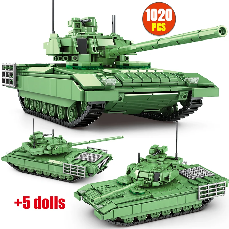 

1020 шт., Детский конструктор «Военный танк»