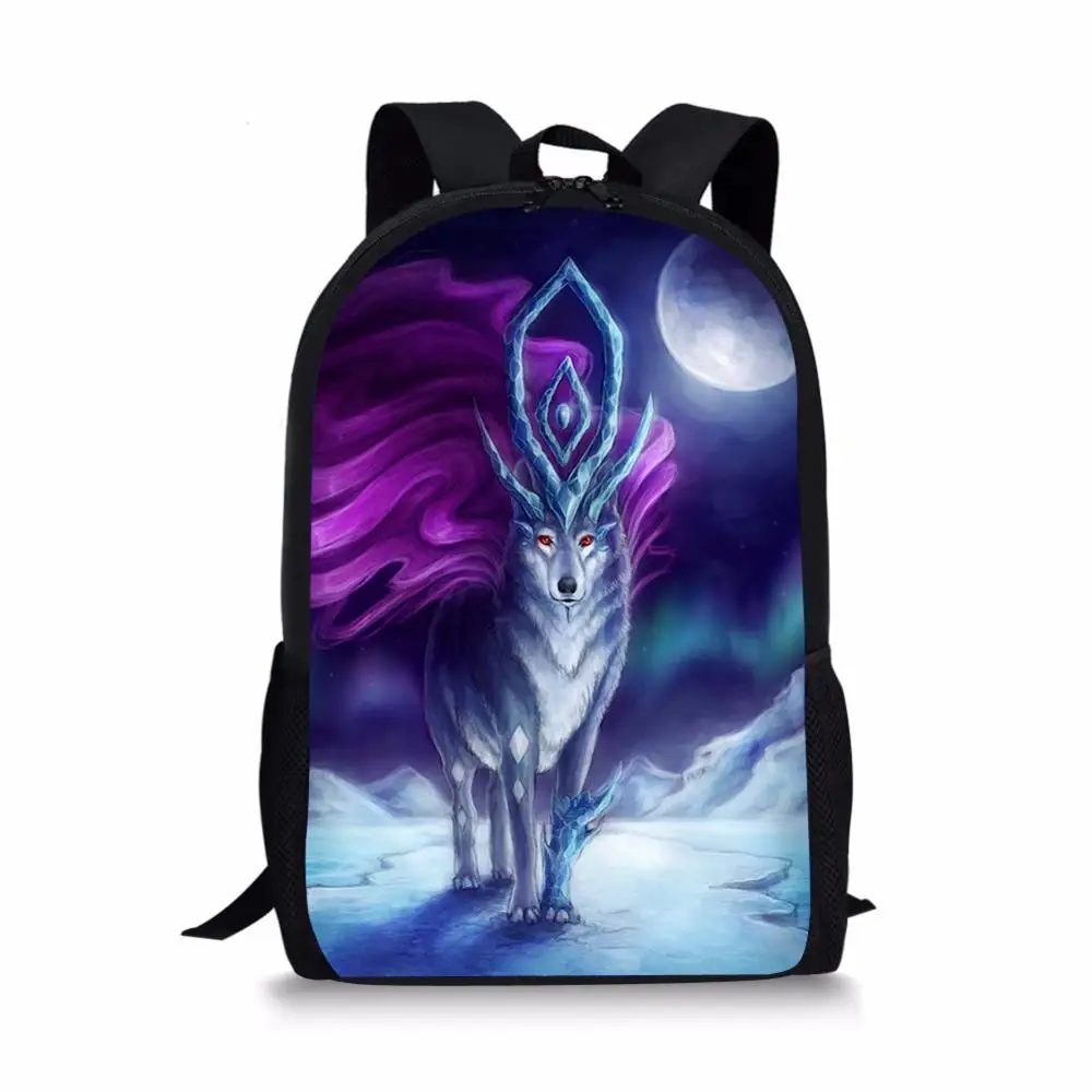 Children's Backpack Fantasy Wolf Pattern Toddler Kids School Book Bags Cartoon Animal Fashion Girls Travel Backpack