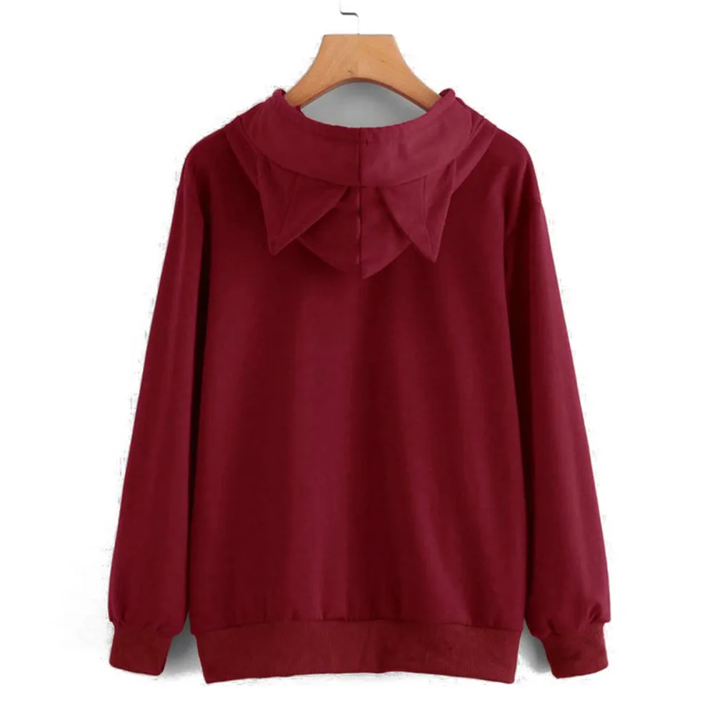 

2019 Autumn Harajuku Women Hoodies Sweatshirt Kawaii Cat Print Long Sleeve Hooded Sweatshirt Black Pink Ear Hoody Mujer