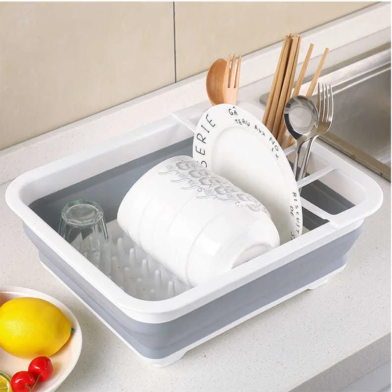 

2021 Foldable Dish Rack Kitchen Storage Baskets Organizer Drainer Bowl Dinnerware Plate Shelf Drying Rack Kitchen Supplies