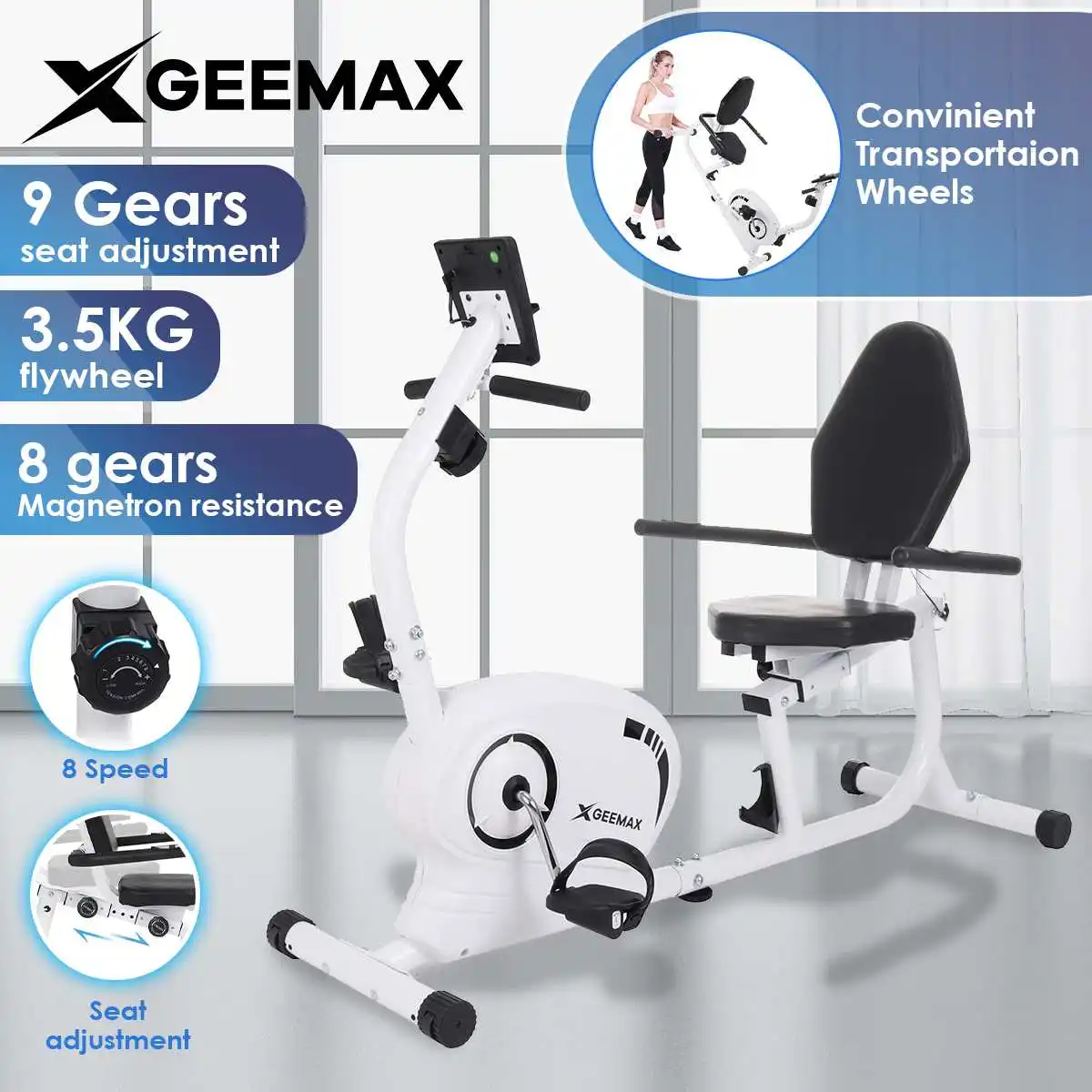 

Лежачий велотренажер GEEMAX, бесшумный домашний велотренажер с ЖК-монитором, педаль для похудения