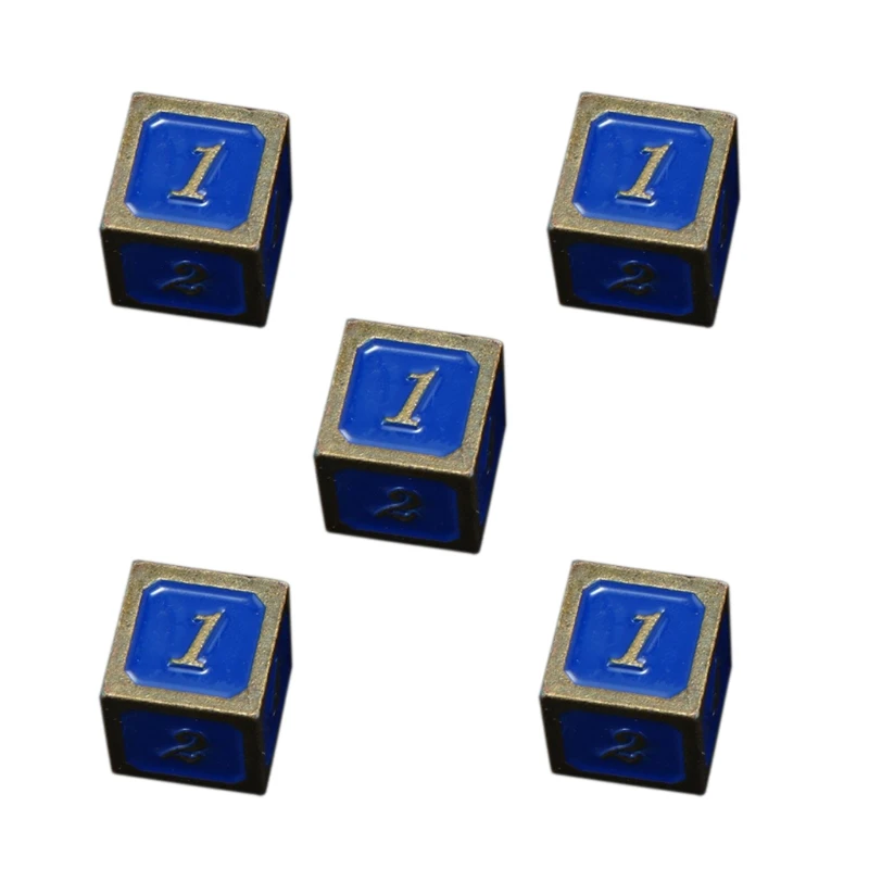

H053 New Pattern 5Pcs/Pack 13mm Color Alloy Dice Game Props Educational Toys for Children Solid Color Digital Dice