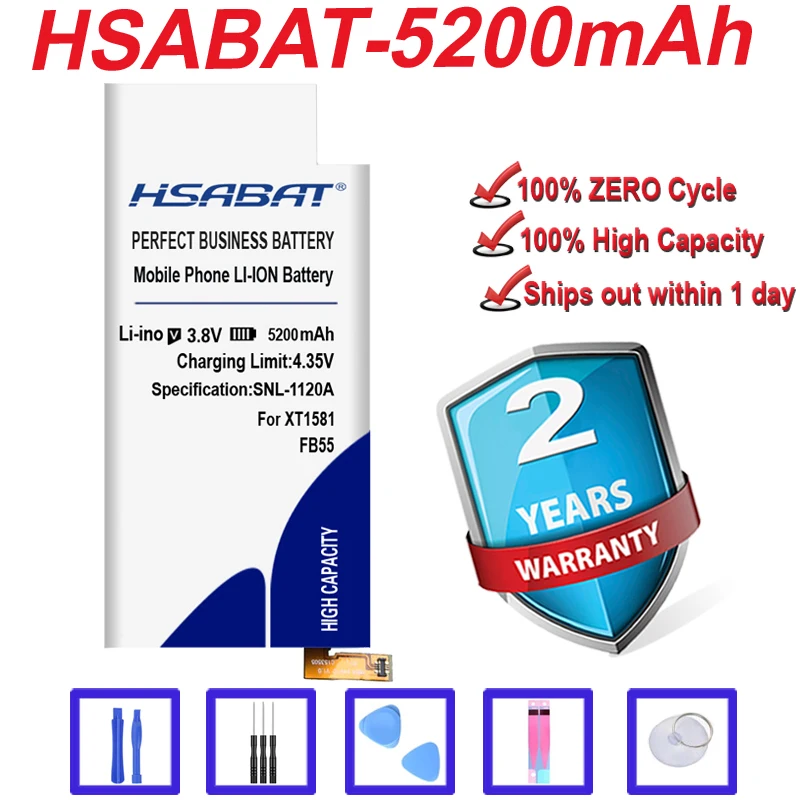 Аккумулятор HSABAT на мобильный телефон аккумулятор FB55 5200 мАч для Motorola Moto XT1585 XT1581 |