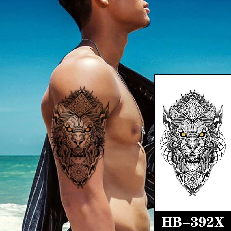 

Large Size Lion Orange Eyes Vatican Line Totem Tattoos for Men Stickers Body Arm Art Temporary Tattoo Legs Fake Tatoos for Women