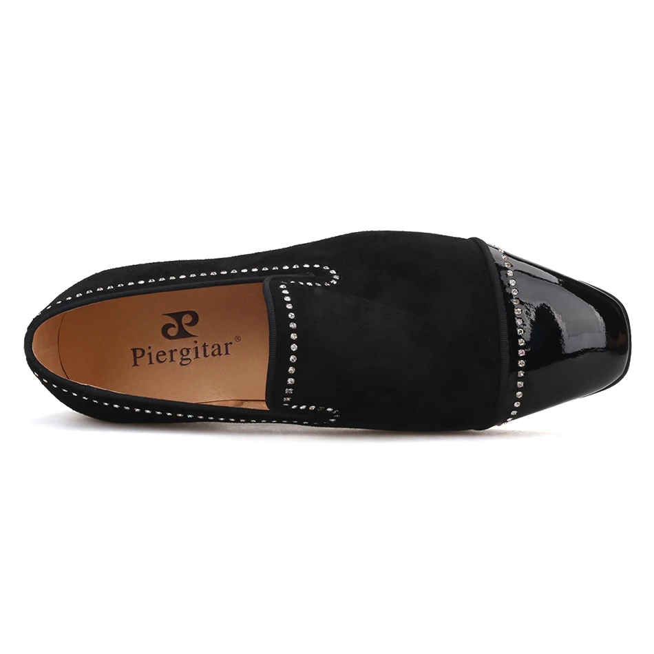 Piergitar 2019 handmade black suede leather men loafers rhinestone casual shoes Fashion Party and wedding dress | Обувь