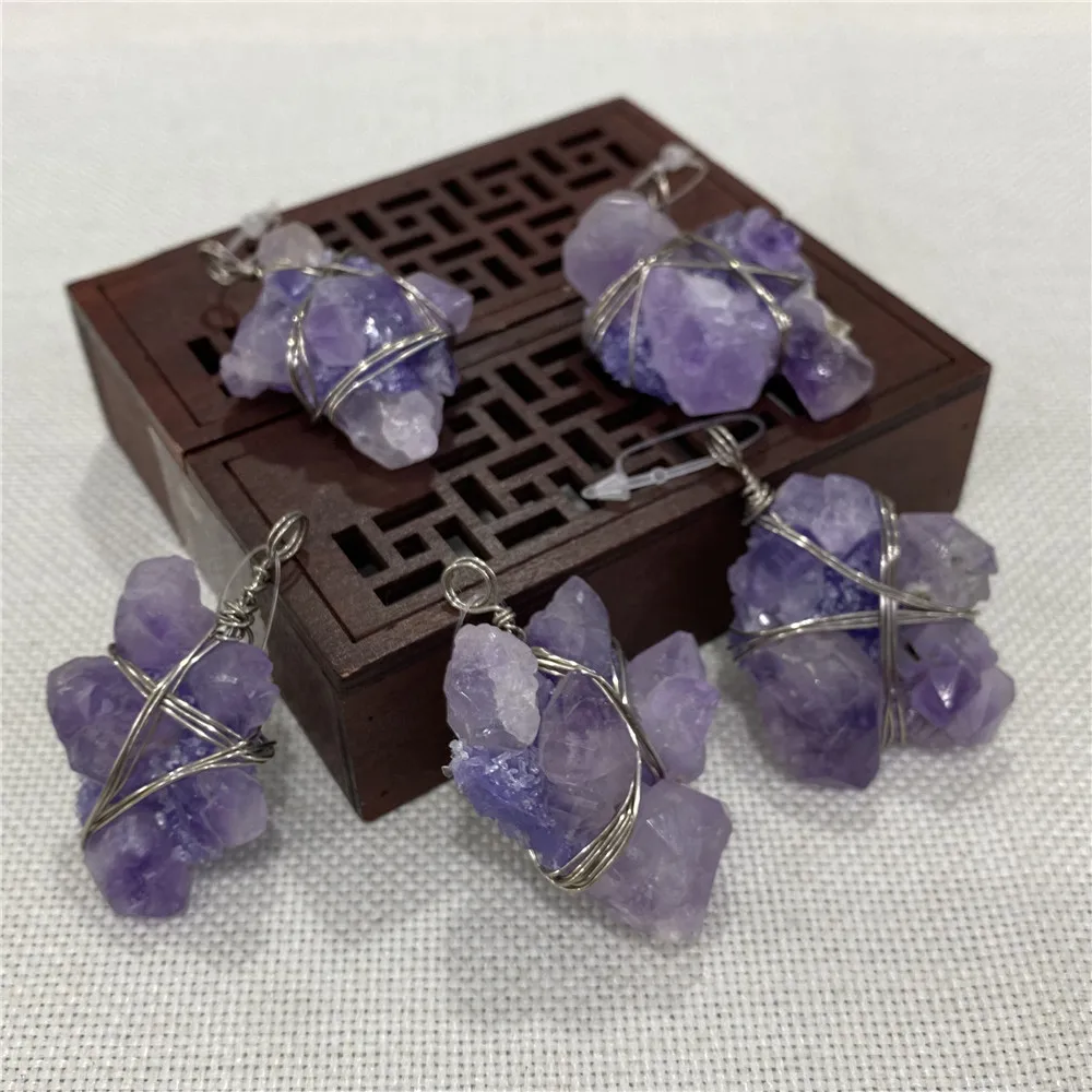 

Amethyst Resin Pendant Purple Irregular Shaped Iron Wire Winding Can Make DIY Exquisite Jewelry Crafts Accessories Wholesale