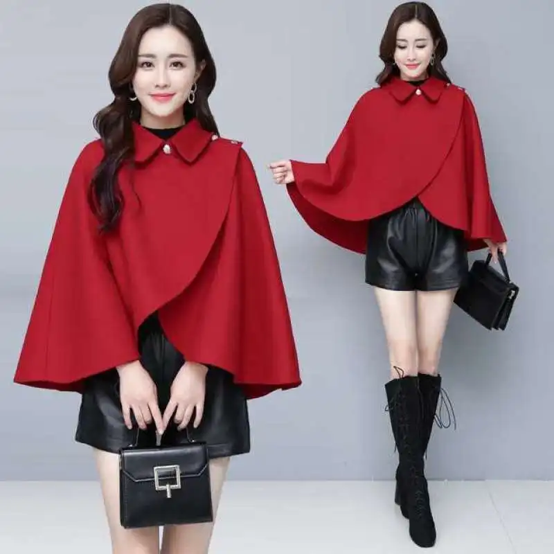 

Woolen coat women's autumn and winter coat short shawl Cloak