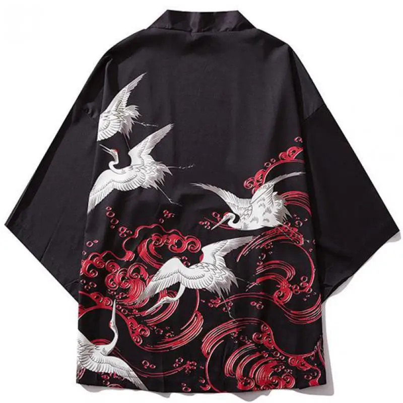 

Yukata Summer New Male Haori Japanese Style Kimono Cardigan Crane Pattern Traditional Men Harajuku Streetwear Samurai Costume