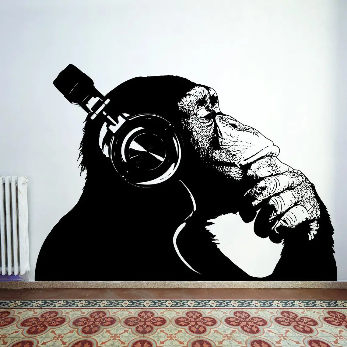 

Banks Monkey with Headphones Wall Stickers Music Street Art Graffiti Gorilla Ideas Home Living Room Bedroom Fashion Mural yy17