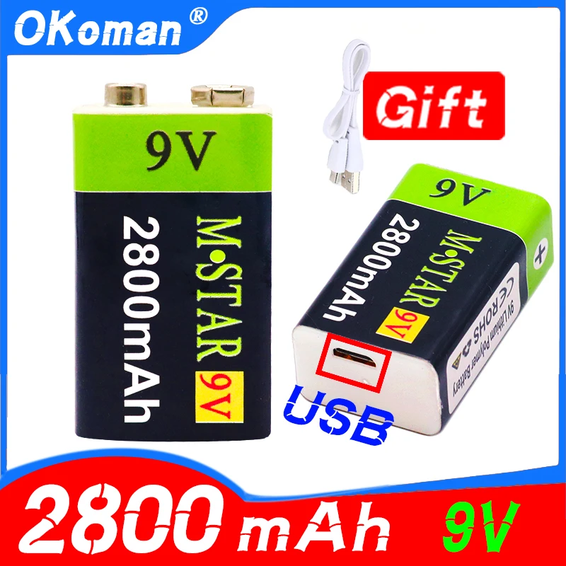 9v USB Перезаряжаемый Аккумулятор 6f22 9В литий ионный аккумулятор используется для
