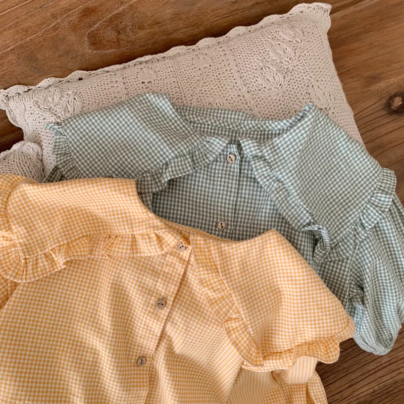 Весенние модные рубашки в клетку для маленьких девочек хлопковая рубашка с
