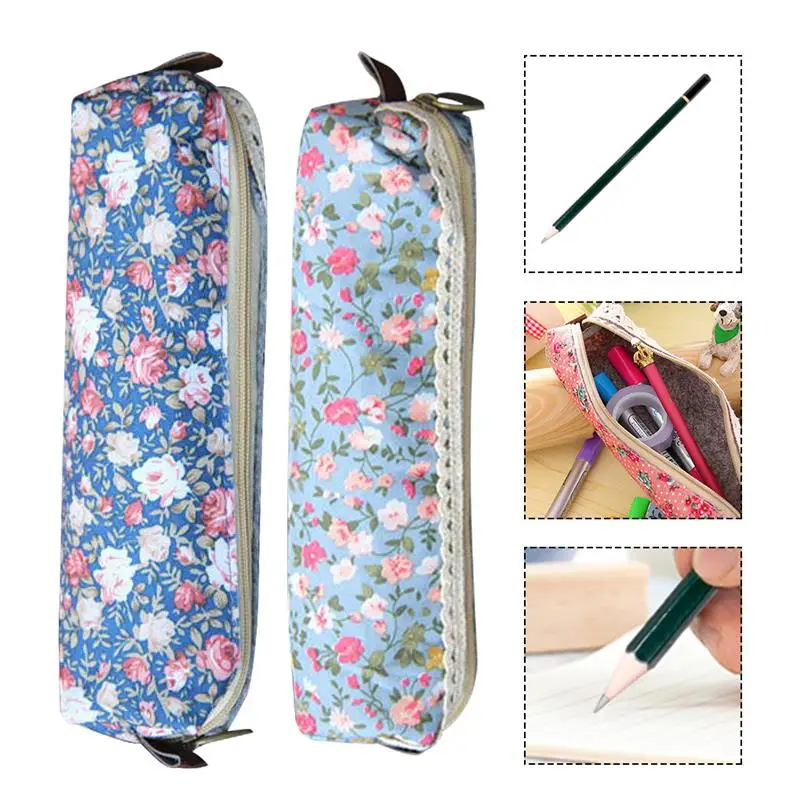 

Lace Floral Pencil Case Vintage Zipper Pen Bag Student Stationery Pouch Holder Random Color