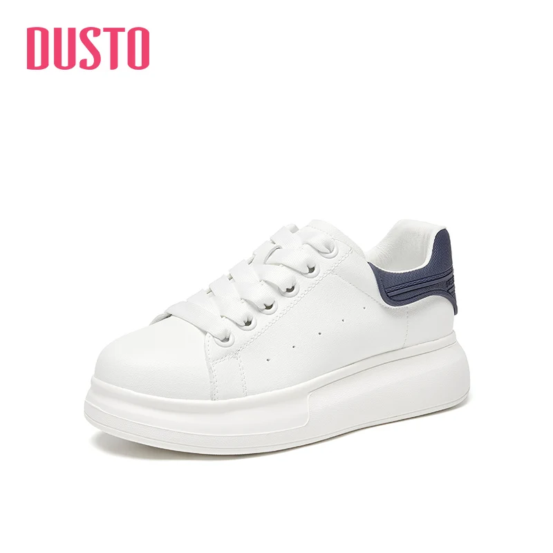 

Dusto new spring college middle heel flat bottom color blocking round head lace up small white shoes 2022 women's shoes