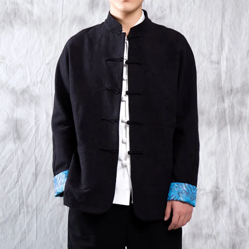 

Traditional Chinese Jackets Mens Embroidered Tang Suit Men Cotton Linen Kung Fu Tai Chi Master Clothing Costume Male