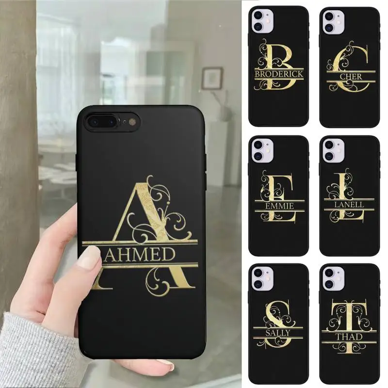 

Custom Name Letter Monogram Black Phone Case Fundas Shell Cover For Iphone 6 6s 7 8 Plus Xr X Xs 11 12 13 Mini Pro Max
