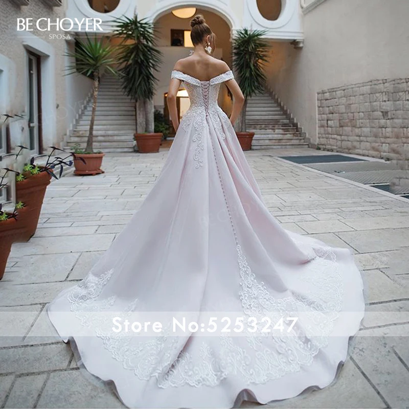 Атласное свадебное платье с открытыми плечами кружевной трапециевидный наряд со