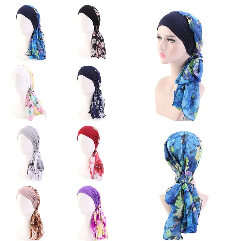 

Floral Head Wrap 1PC Women Turban Headwear Folding Stretch Beautiful Comfortable Caps Turbantes Casual Hat Fashion Muslim Caps