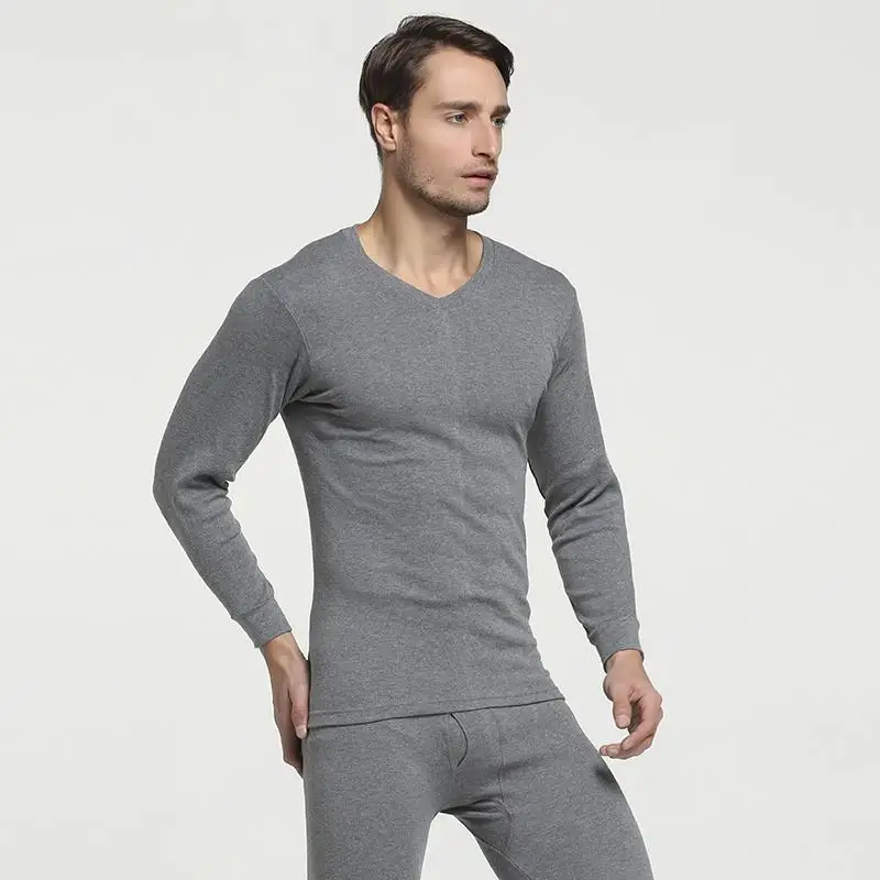 

2019 Winter 100% Cotton Round Neck Warm Long Johns Set For Men Ultra-Soft Solid Color Thin Thermal Underwear Men's Pajamas M-3XL