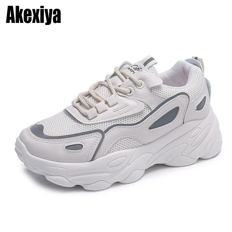 

Женские кроссовки на массивной подошве, Весенняя дышащая Спортивная обувь на платформе со шнуровкой для бега, Повседневные кроссовки с вул...