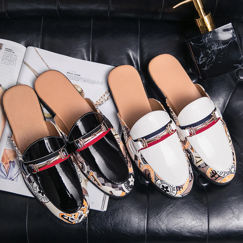 

Summer men's black white half shoes breathable half slippers men's outdoor buckle mule light antiskid casual shoes lazy shoes CI