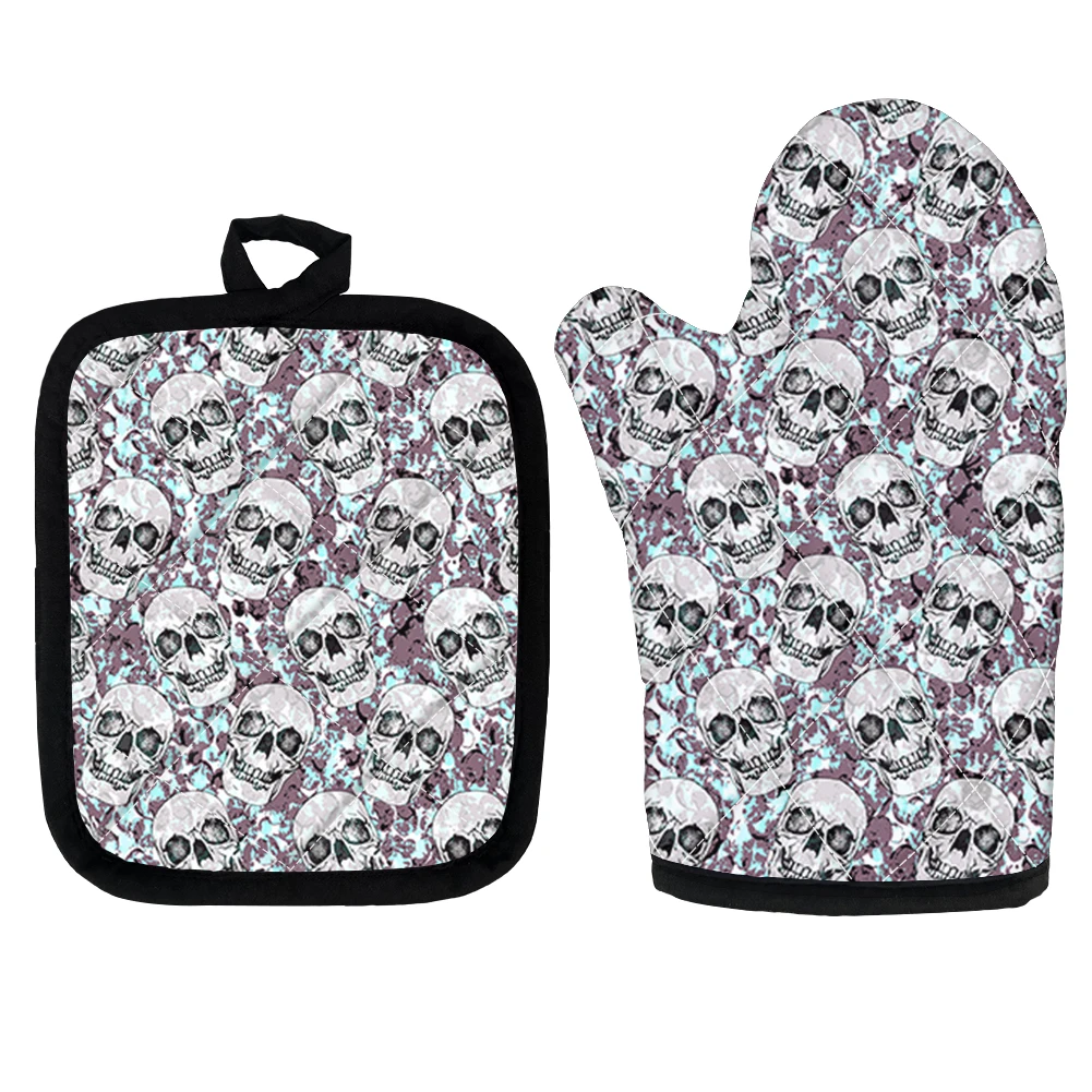 

Крутые дизайнерские перчатки для духовки с черепом, термостойкий набор, Аксессуары для выпечки, варежки для духовки и горшок, наборы держат...