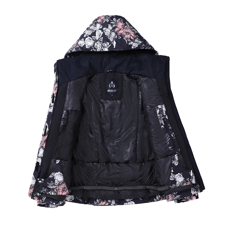SMN Women Ski Jacket Flower Winter Waterproof Wind Resistant Breathable Snow Coat Snowboard Jacket Outdoor Sport Clothing