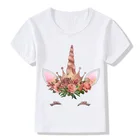 Белая футболка для девочек 2021, Детская футболка с милым рисунком растений, цветов и коротким рукавом, Детские повседневные футболки большого размера с принтом единорога