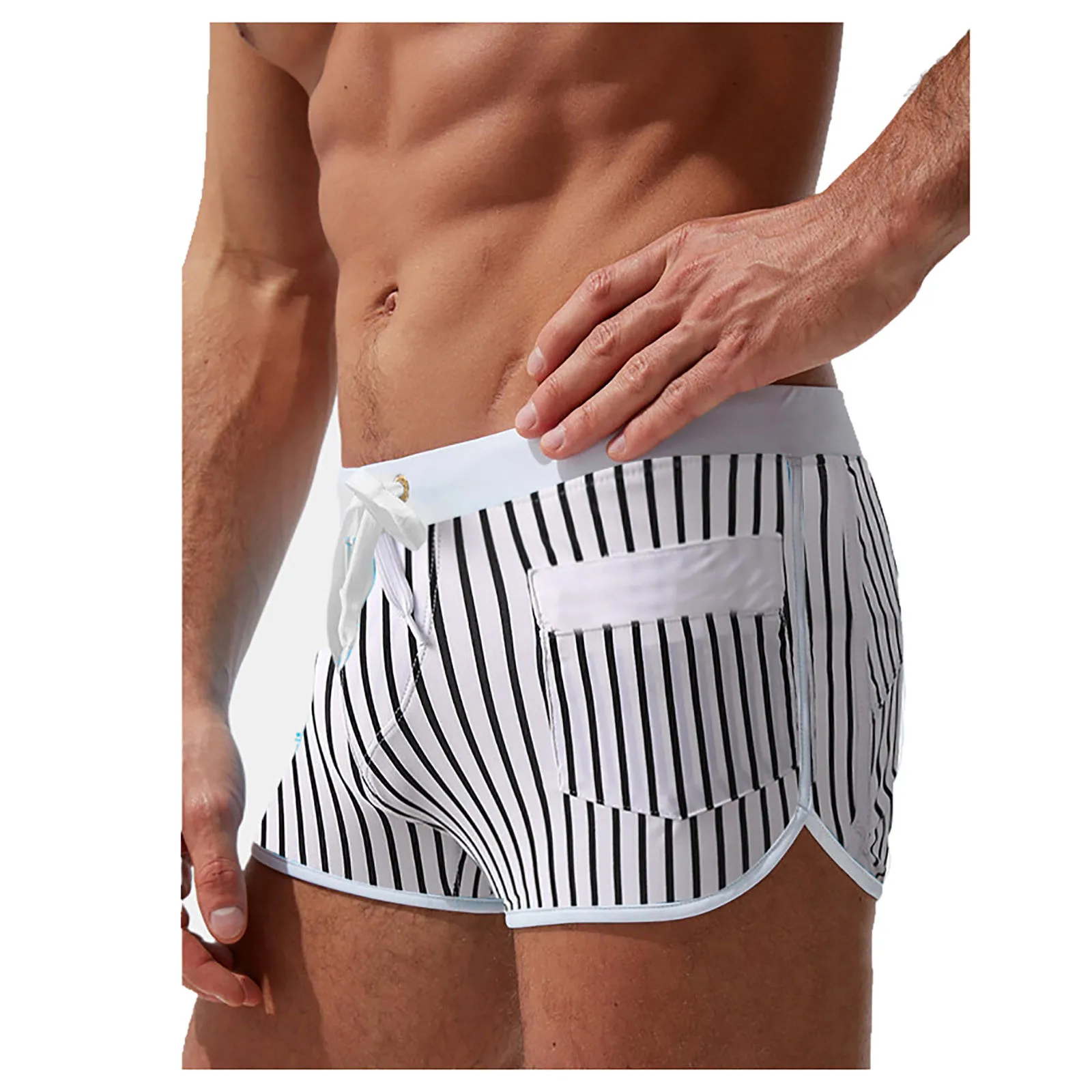 

Men's Double Strapless Beach Shorts Underwear Fashion Vertical Stripe Tie Swimming Trunks Banador De Hombre Swimwear Swimsuit #4