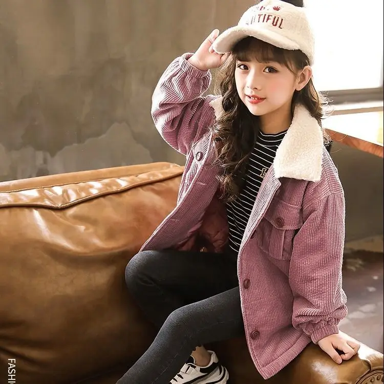 Модная куртка для девочек одежда на весну и осень новинка 2021 детская Вельветовая