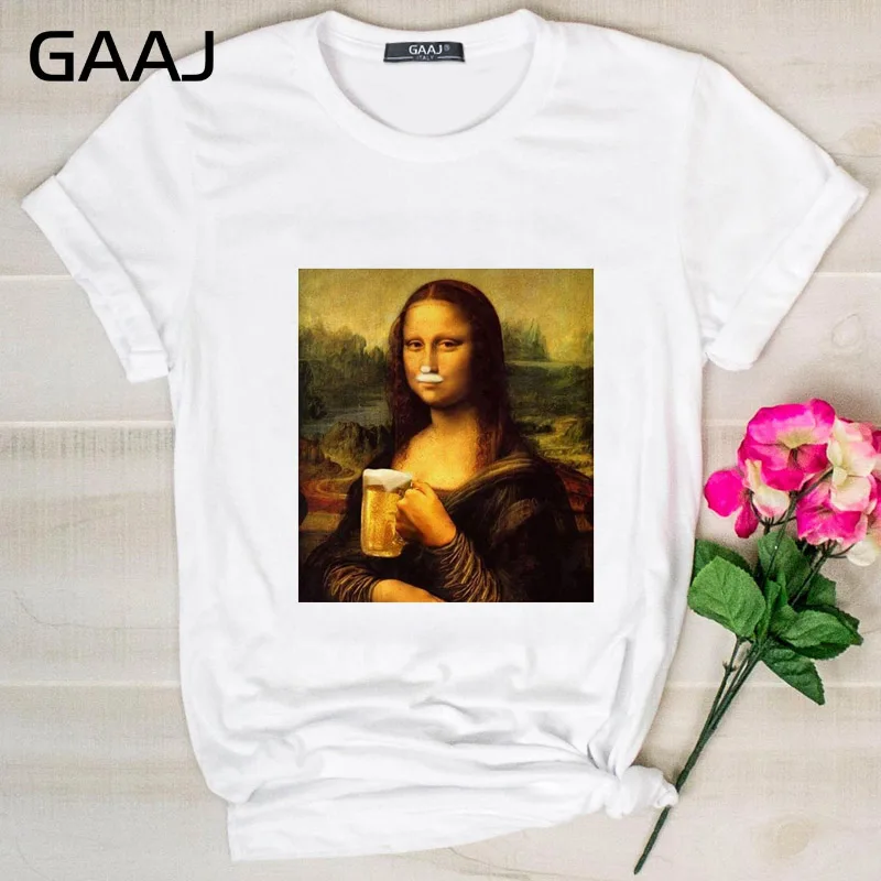 GAAJ Edgy Mona Lisa футболка Женская Harajuku одежда женская футболка с графическим принтом винтажные Топы футболка размера плюс женская футболка
