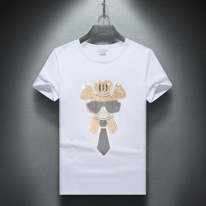 

2021 Character Rhinestones T Shirts Men Fashion Clothing Streetwear Modal Cotton Slim O Neck Short Sleeve T-shirt Plus Size 7XL