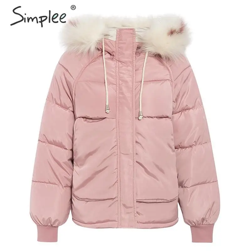pink fur collar Simplee женская куртка осень-зима большой размер с капюшоном женский теплый мягкий пиджак - Цвет: pink fur collar