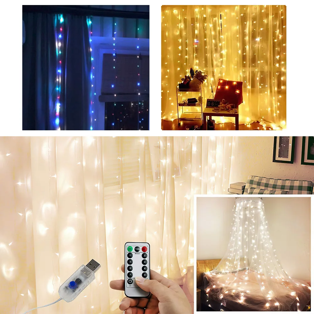 Рождественская гирлянда-занавеска 3 м 300 украшение для дома с дистанционным