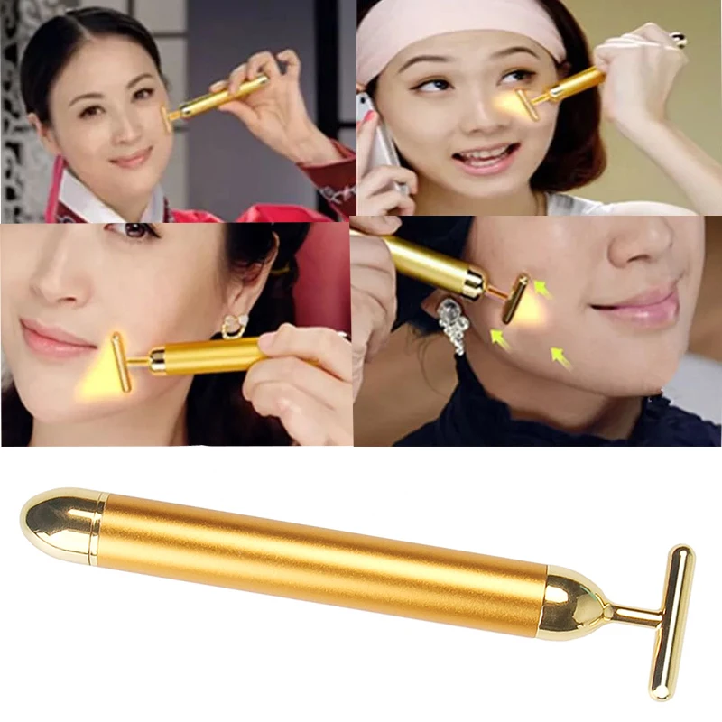 Energy 24K Gold T Beauty Bar Facial Massage Roller Face Lift Hands Body Skin Relaxation Slimming Beauty Health Skin Care Tools