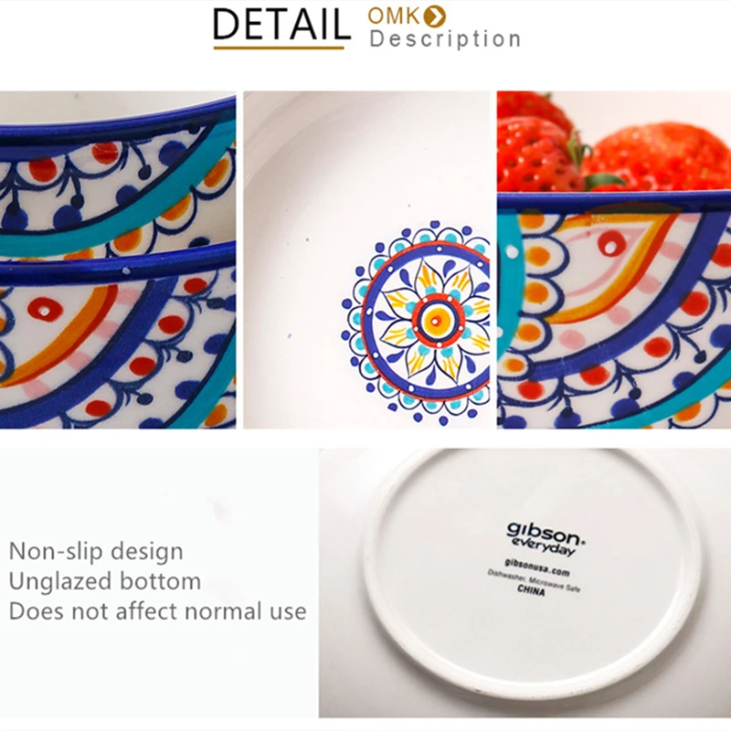 

Pattern Mediterranean Ceramic Tableware Set Western Home Dishes Combination Fashion Creativity Fruit Deep Dish Salad Bowl