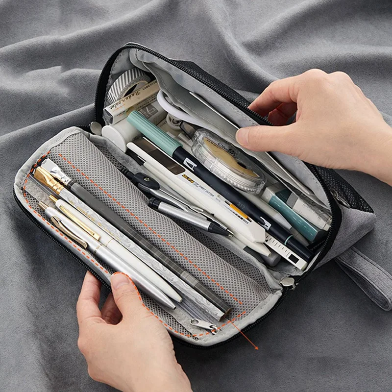 

2 Pcs Pencil Case Large Capacity Pen Bag Pencil Pouch Marker Pen Case School Supplies, Gray & Denim Blue