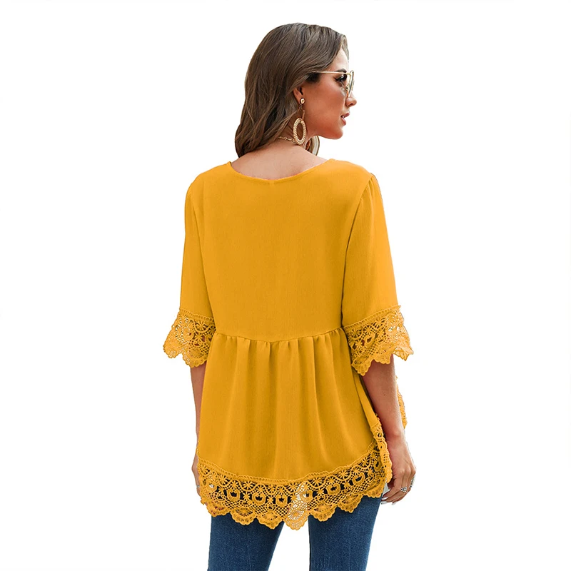 Женская шифоновая блузка CINESSD повседневная Кружевная туника с перекрестным