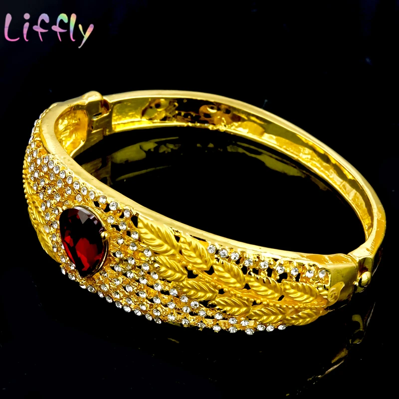 Dubai Gold Jewelry Sets for Women Wedding Party Fashion Crystal Necklace Earrings Ring Bracelet Red Classic | Украшения и