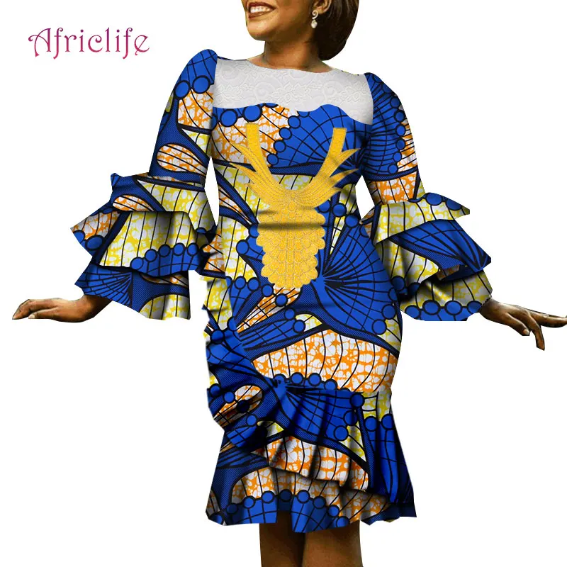 

Plus Size Woman Clothes 2021 Newest Spring Fall Type Long Sleeve with Fashion Appliques African Dashiki Women Dresses WY7246