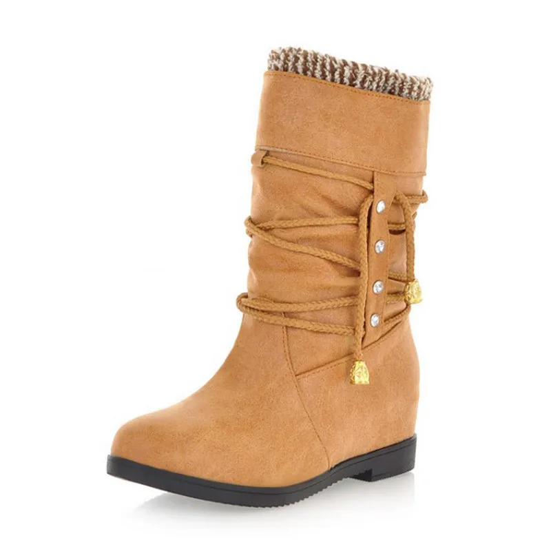 

High top cross strap autumn and winter women's boots plus size 34-43 botas femininas hidden wedges female casual shoes XKD2068