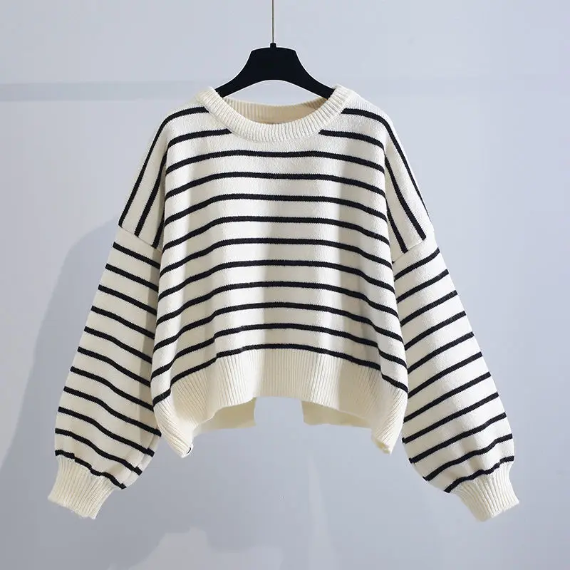 

EBAIHUI Women's Sweater Striped O-neck Pullover Harajuku Knitted Vintage Jumper Cropped Winter top Clothes Fashion Knitwear