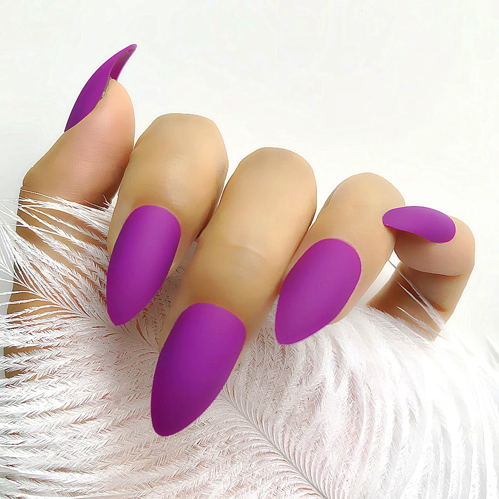 Purple 07 Гроб 15 цветов на шпильке; матовые маникюрный темно-синие Ботинки на каблуке-шпильке искусственные ногти ластик сенсорный экран 24 шт./компл - Цвет: Purple 07