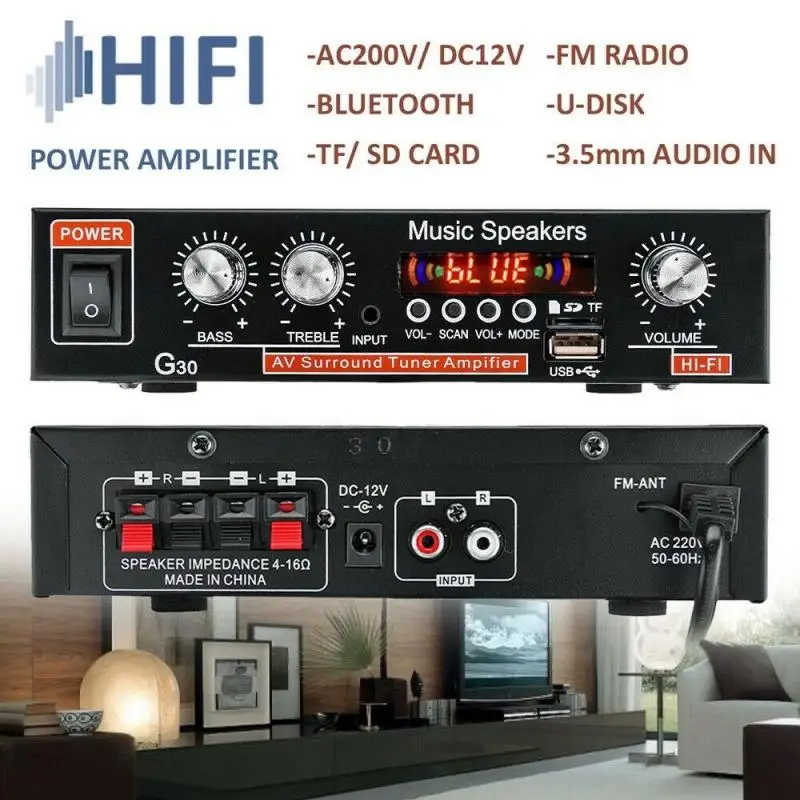 800W EU/US G30 Audio Amplifier Amplificador Digital Home Power Bluetooth Hifi Stereo Subwoofer Music Player With Remote Control