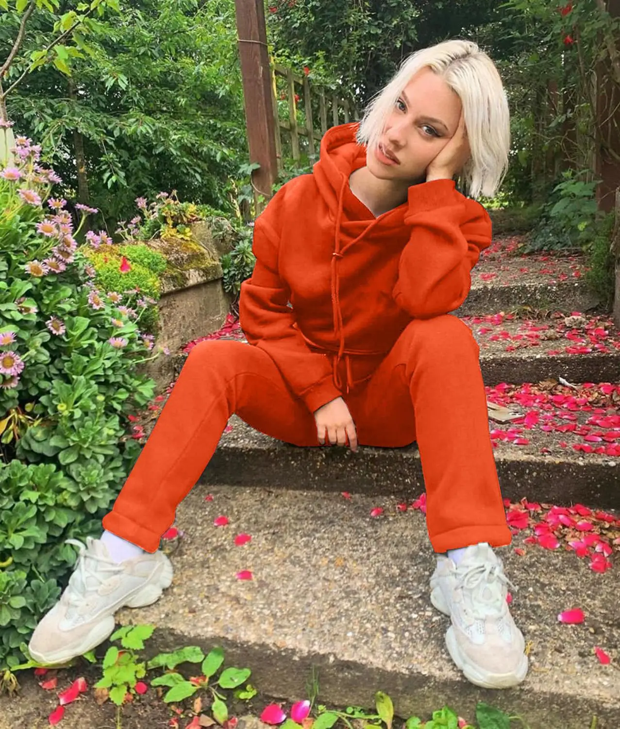 

Casual Womne Set Hooded Sweater + Long Pants Drawstring Tracksuits Autumn And Winter Jogging Femme Colthes For Women